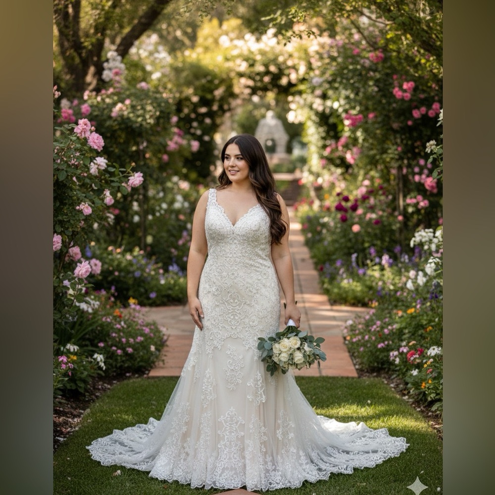 Lace V-Neck Fit & Flare Wedding Dress - Ivory